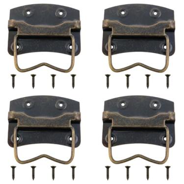 Imagem de XZW 4 peças de puxador de gaveta estilo retrô, alça de metal bronze adequada para caixas de ferramentas domésticas, malas, armários e caixas de joias