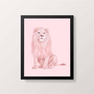 Imagem de Quadro Decorativo Leão Rosa 45X34Cm Com Vidro Moldura Preta