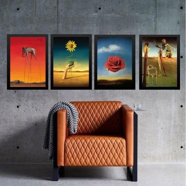 Imagem de Kit 4 Quadros Obras De Salvador Dalí 33X24Cm - Com Vidro