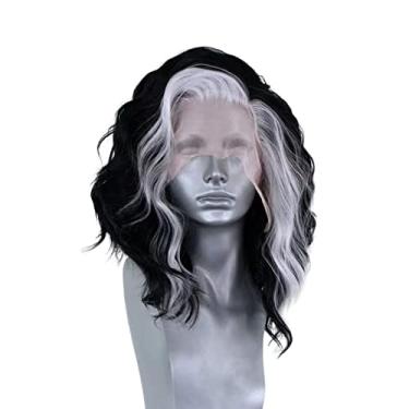 Imagem de Peruca RDY Curto Curto Cabelo Bob Destaque Preto Sintético Parte Livre Aparência Natural Preto Branco Cor Ombro Resistente ao Calor Lace Frontal Perucas para Mulheres Cosplay Maquiagem Wear 30 cm