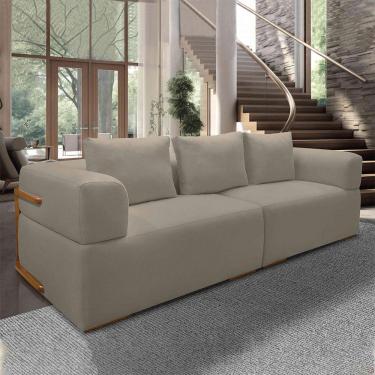 Imagem de Sofá Bipartido 4 Lugares com Almofadas Soltas 280cm Nuuk Linho Avelã G63 - Gran Belo