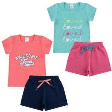 Imagem de 2 Conjunto Verão Básico Infantil Feminino Camiseta Blusinha e Shorts Algodão Cotton Roupa Menina-Feminino