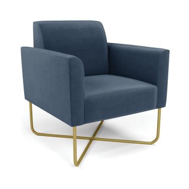 Imagem de Poltrona Base X Industrial Dourado Marisa Suede D03 Azul Marinho