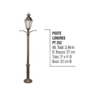 Imagem de Poste Colonial Londres Jardim de Alumínio 01 Luminária 2,49m