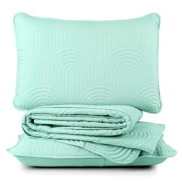 Imagem de Cobre Leito Casal Padrão Dupla Face Riviera Micropercal 200 Fios Verde - 3 Peças