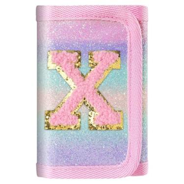 Imagem de Carteira rosa com inicial brilhante para meninas/mulheres - linda bolsa infantil, presentes de aniversário para adolescentes de 6 a 12 anos, Letra X