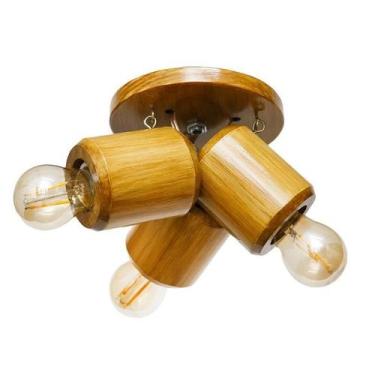 Imagem de Iluminação Pendente Spot Em Madeira 3 Lâmpadas Teto Baixo - Jn Artes R