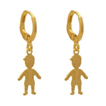 Imagem de Brinco de Argola Fechada com Pingente de Filho Menino Folheado a Ouro 