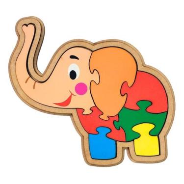 Imagem de Quebra cabeça Infantil Elefante 7 peças Brinquedos Educativos Madeira 