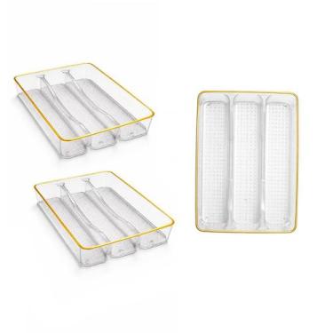 Imagem de 3 Bandeja Organizador Divisória Talher Acrílico Porta Gaveta Cozinha M