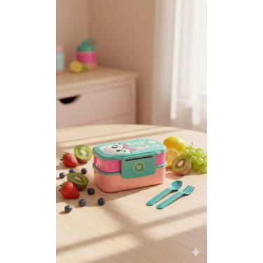 Imagem de Marmita Infantil 2 andares Puket Vaca Drinks Verde água