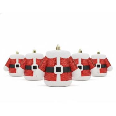 Imagem de 2 Enfeites De Natal Roupinha Papai Noel Luxo Brilhante 10Cm - Evolutio