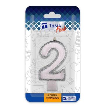 Imagem de Vela de aniversário Número Branco e Prata Nº 2 com 10 un. - TAMAROZZI 