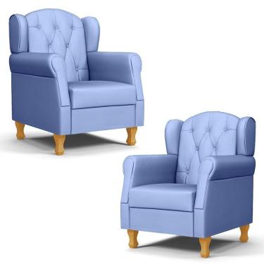 Imagem de Kit 02 Poltronas De Amamentação Pés Madeira Lucy P04 Sintético Azul - Mpozenato