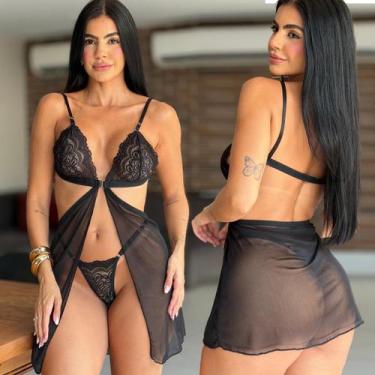 Imagem de Camisola Sensual Tule C Calcinha Sem Bojo Renda Com Abertura - Nora, G