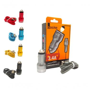 Imagem de Carregador Veicular 2 Portas Usb 3.4a Cabo V8 Basike