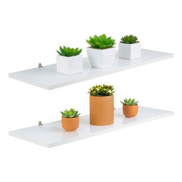 Imagem de Kit 2 Prateleira Branca MDF 60 x 10cm Suporte Cantoneira