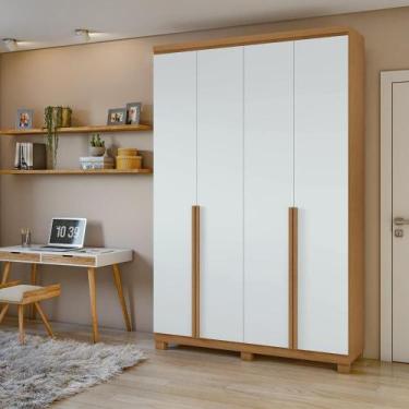 Imagem de Guarda-roupa Solteiro Alonzo 4 Portas 2 Gavetas Amêndoa Clean/branco L