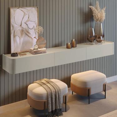 Imagem de Aparador Suspenso 100% MDF 3 Gavetas 180Cm Apolo Off White