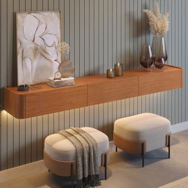 Imagem de Aparador Suspenso 100% Mdf 3 Gavetas 180cm com Led Apolo Naturale