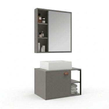 Imagem de Conjunto para Banheiro com 1 Gabinete com Cuba e 1 Espelheira 60cm Medelin Cimento