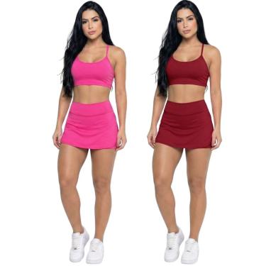 Imagem de KIT 2 Conjunto Top Alça Fina E Short Saia Vekyo Roupa Para Academia Treino Moda Fitness Musculação-Feminino