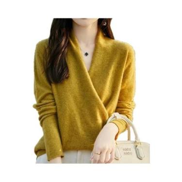 Imagem de Suéter Feminino De Lã Merino E Caxemira Grossa, Tricô De Manga Longa, 