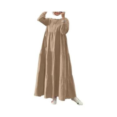 Imagem de Vestido Maxi Muçulmano Longo Para Mulheres, Moda De Outono, Decote Red