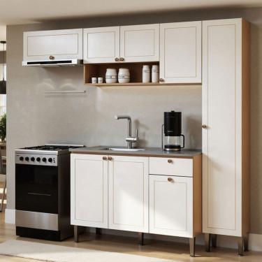 Imagem de Cozinha Compacta Essência Frizz 8 Portas 1 Gaveta 100% Mdf Cm0119 Cinamomo Fosco/Branco...