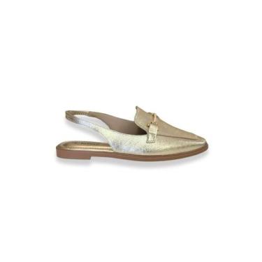 Imagem de Slingback Dourado Bico Quadrado Verniz Bebecê, 38