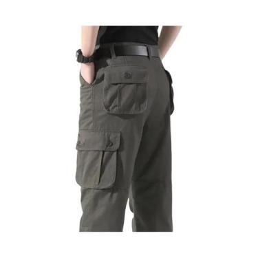 Imagem de Calça Jeans Masculina plus Size Cinza Escuro, Corte Reto Solto, Elásti