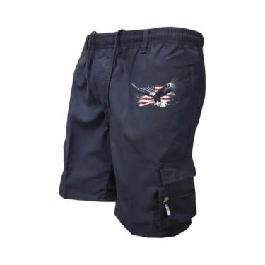 Imagem de Bermudas Cargo Masculinas Com Cintura Elástica, Múltiplos Bolsos, Ajus