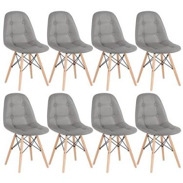 Imagem de Kit 8 Cadeiras Laráz Eames Eiffel Botonê Estofada - Cinza - Laraz