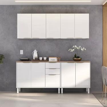 Imagem de Cozinha Compacta Renova 10 Portas 2 Gavetas em Aço 200 cm Branco para Ambiente Contemporâneo