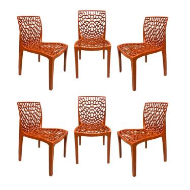 Imagem de Kit 6 Cadeiras Gruvyer de Plástico Empilhável para Cozinha com Encosto Ergonômico Terracota