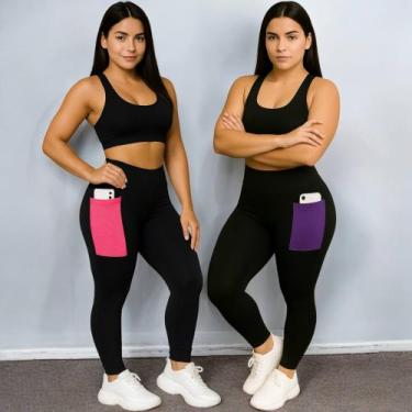 Imagem de Kit c/ 2 CALÇAS LEG Legging COM BOLSOS Cintura Alta Fitness Treino Cas
