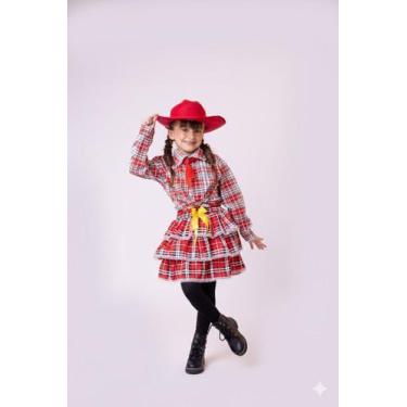 Imagem de Conjunto Junino Infantil Chiquinha Xadrez Vermelho com Saia de Renda e