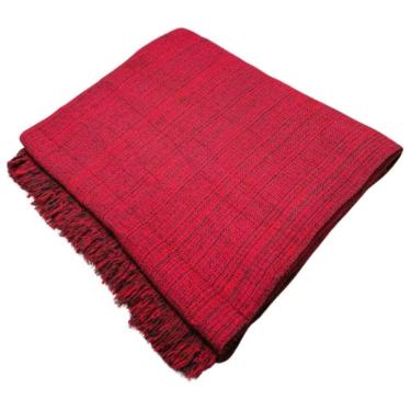Imagem de Manta para Sofá Ou Cama Super King Luxo Gigante 300x180CM 100% Algodão Artesanal com Franjas Vermelho Mesclad