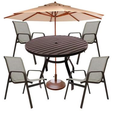 Imagem de Conjunto de Mesa Piscina Sevilha Mesa 1,20m Alumínio + 4 Cadeiras Tela