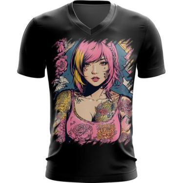 Imagem de Camiseta Gola V Mulher Tatuada Tatoo Style 4 - Kasubeck Store®, XG