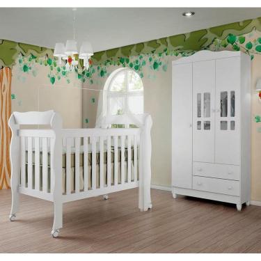 Imagem de Quarto Bebê Berço Americano 3 em 1 Lila Guarda Roupa Infantil Ariel 3 Portas 100% MDF B...