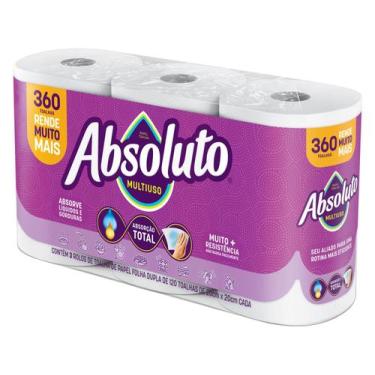 Imagem de Papel Toalha Folha Dupla Bracell Absoluto 3 Rolos 360 Folhas, 1 pacote