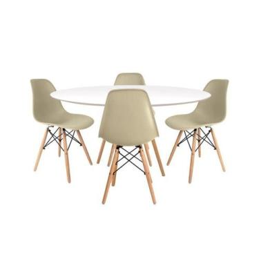 Imagem de Conjunto Jantar Mesa Eames Redonda Branca 110cm e 4 Cadeiras Nude Desi