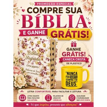 Imagem de Bíblia Sagrada da Mulher Letra Gigante Capa de Couro Floral - Cristão