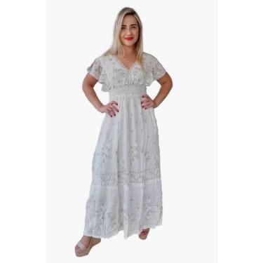 Imagem de Vestido Longo Indiano Manga Curta Lurex Luxo C/ Forro Cod 04A - Aleci 