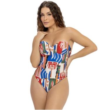 Imagem de Maiô Bustiê Estampado Zero Barriga com Bojo Banho de Mar - Dilady, Azu