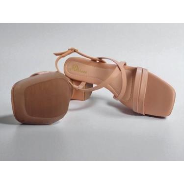 Imagem de Sandália Feminino Salto Bloco Médio Grosso Tendência Moda Social Dia a