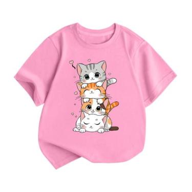 Imagem de Camiseta BeWithYou Cute Cat para meninas e crianças com estampa de ani