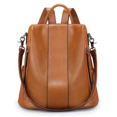 Imagem de Mochila, bolsa de couro S-ZONE para mulheres, mochila antifurto