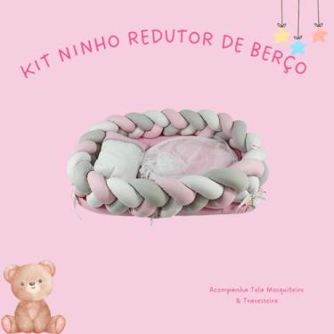 Imagem de Ninho Trança com Mosquiteiro Travesseiro 100% Algodão Rosa Bebê - mary